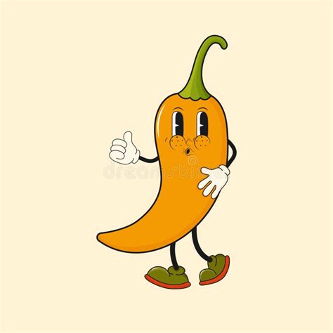 Cartoon Groovy Hot Chili Pepper Hot Spicy Level Labels Chili Pepper In