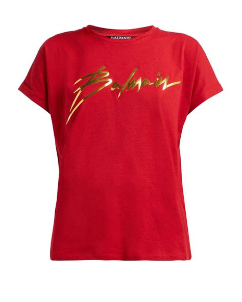 Balmain Foil Logo T Shirt In Red Lyst