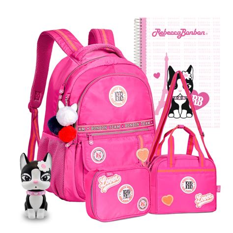 Kit Mochila Rb Estojo Lancheira Metalizada Rebecca Bonbon Copo Rb