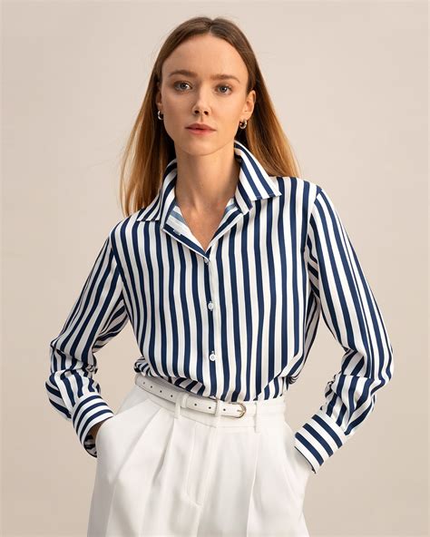 Classic Women S Amalfi Blue White Stripe Silk Shirt