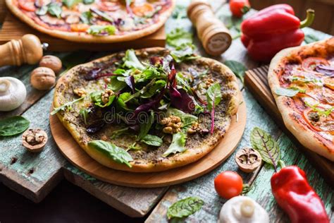 Homemade Vegetarian Pizzas Thin Crust Rustic Pizzas With Tomatoes