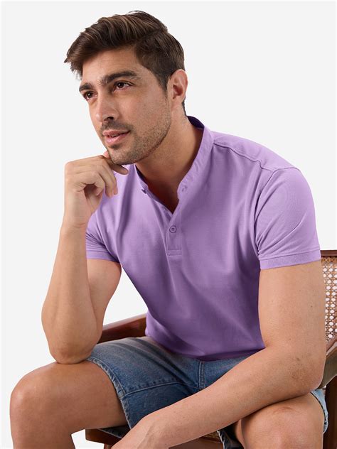 Buy Solids Lavender Men Mandarin Polo Online