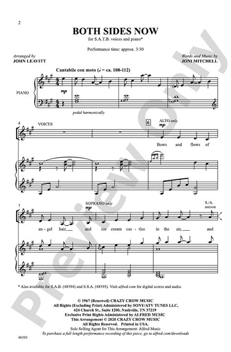 Both Sides Now Satb Choral Octavo Joni Michell Digital Sheet Music Download