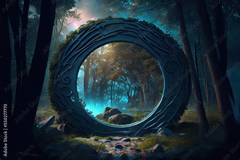 magical portal under an ancient stone arch located in the jungle. Wild ...