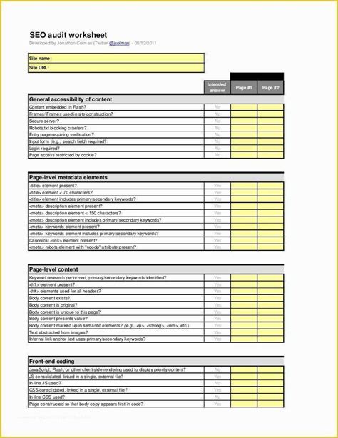 Free Website Audit Template Of Seo Audit Checklist and Worksheet Over ...