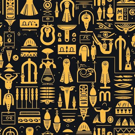 A black and yellow pattern with different symbols of african culture ...