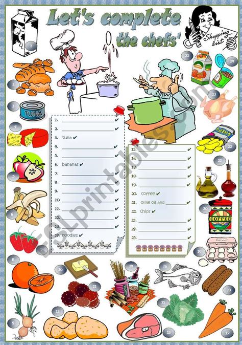 THE CHEFS SHOPPING LIST ESL Worksheet By Mariaolimpia