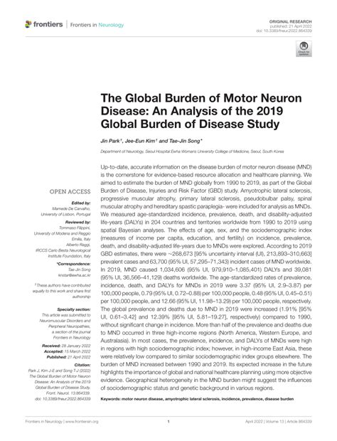 PDF The Global Burden Of Motor Neuron Disease An Analysis Of The