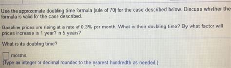 Solved Use The Approximate Doubling Time Formula Rule Of Chegg