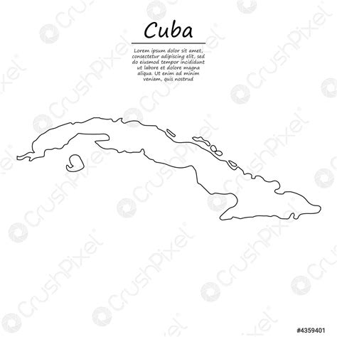 Simple outline map of Cuba, silhouette in sketch line style - stock ...