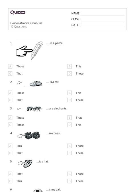 50 Demonstrative Pronouns Worksheets For 1st Class On Quizizz Free