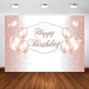 Amazon COMOPHOTO Rose Gold Happy Birthday Party Backdrop 7x5ft