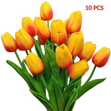 10 pcs Fleur Artificielle Tulipe Orange Décoration Maison Jardin