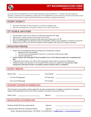 Fillable Online International Caltech Cpt Recommendation Form