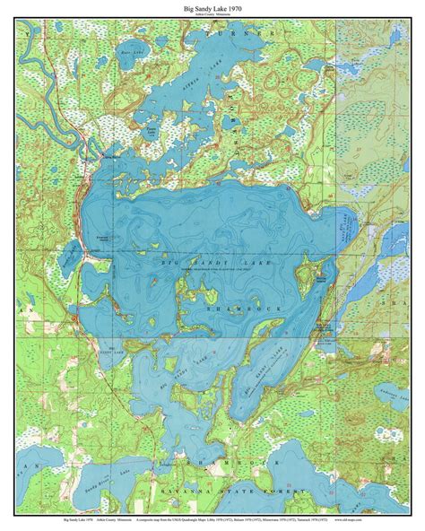 Big Sandy Lake 1970 Custom USGS Old Topo Map Minnesota Big Sandy