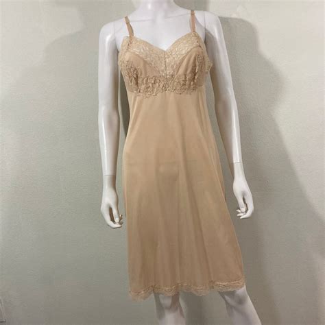 Vintage Lace Trim Nude Slip Dress Vassarette Lingerie Size Medium Etsy