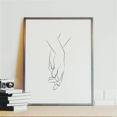 Holding Hands Printable Romantic Line Drawing Modern Etsy