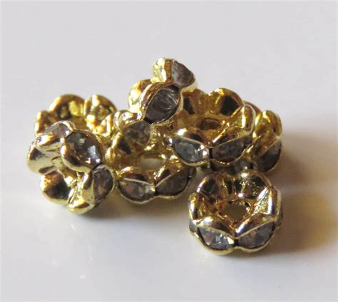 Pcs Mm Gold Rhinestone Crystal Rondelle Spacers Clear Beadsforewe