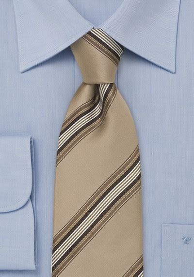 Striped Silk Tie In Khaki Tan Bows N