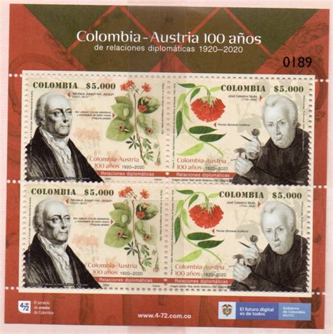 Emisión Postal “colombia Austria 100 Años De Relaciones Diplomáticas 1920 2020” Afitecol