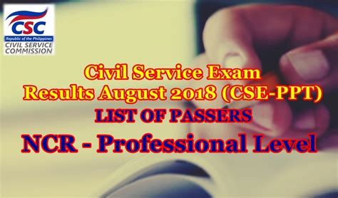 Civil Service Exam Results August 2018 Ncr Passers Professional Level