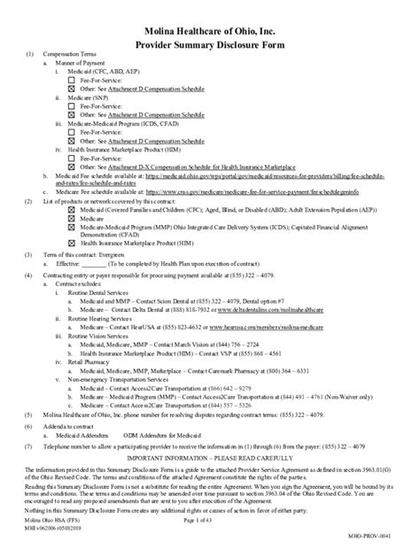 Fillable Online Molina Healthcare Of Ohio Inc Provider Summary