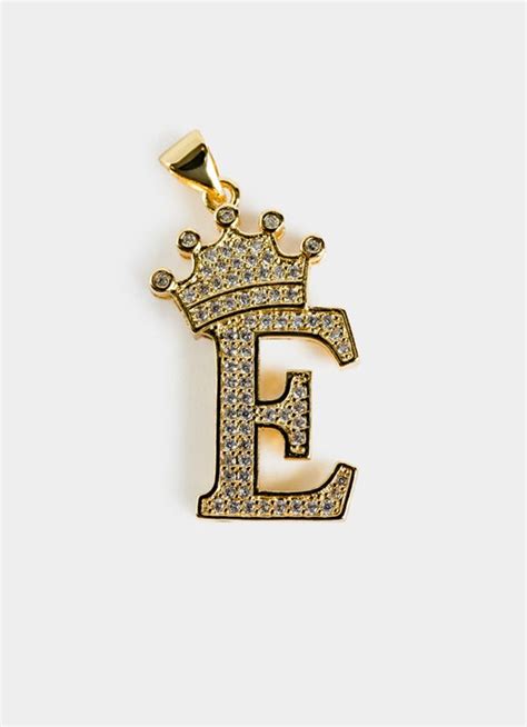 Vendetta Crown Letter E Pendant in Gold | Red Rat