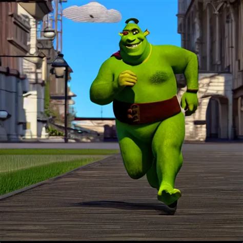 Krea Nicholas Cage Shrek Running Through A Building K Cinematic