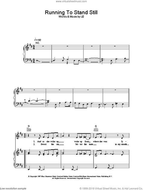 Running To Stand Still Sheet Music For Voice Piano Or Guitar