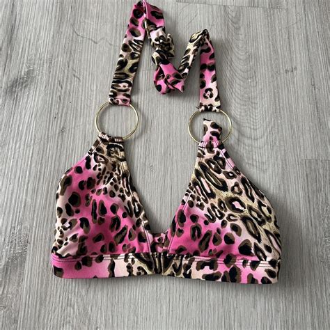 Y K Pink Leopard Bikini Top Depop