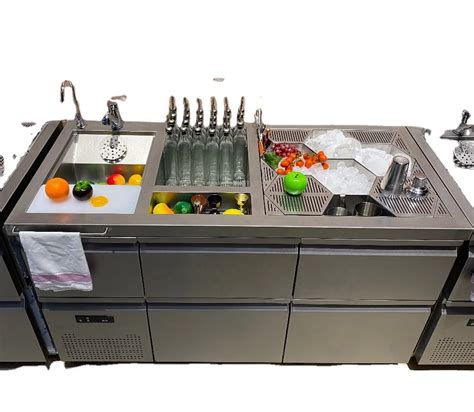 Stainless Steel Cocktail Station With Drawer Fridge Under Bar Bartender