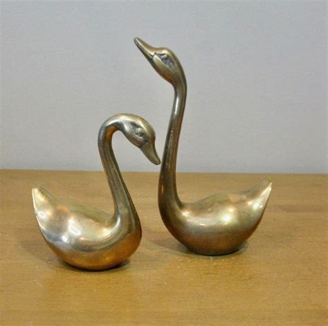 Mcm Brass Swans Set Of 2 Vintage Brass Swans Retro Shelf Etsy