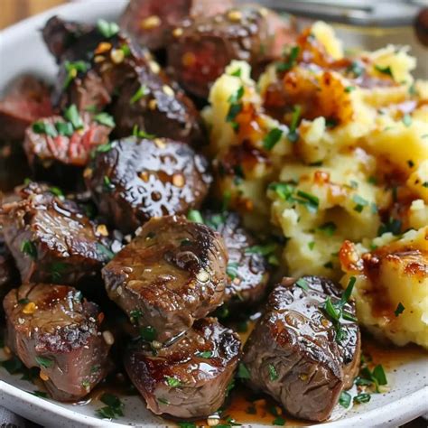 Garlic Butter Steak Bites With Cheesy Smashed Potatoes Recipes Own