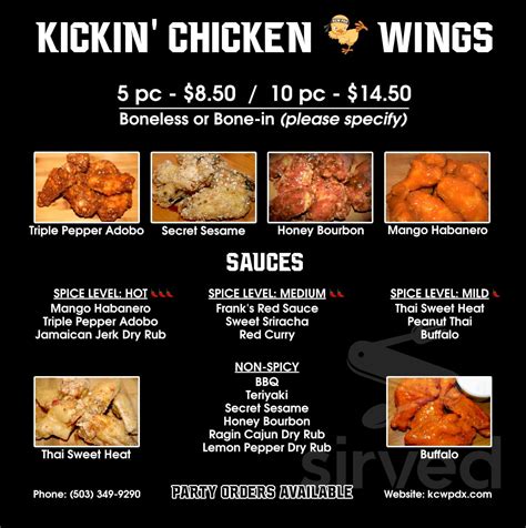 Kickin Chicken Wings Menus In Beaverton Oregon United States