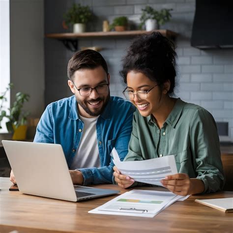 Un hombre y una mujer están sonriendo y mirando una computadora