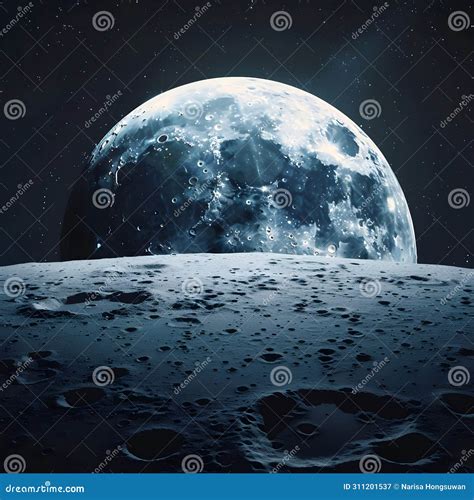 Moon Surface in Deep Bright Space. Dark Sky Seen from Space High ...