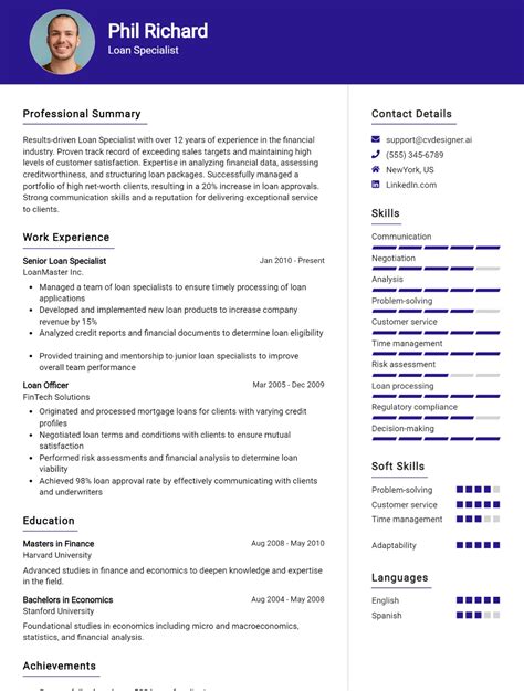 Loan Specialist CV Example For 2024 Tips Templates CVDesigner Ai