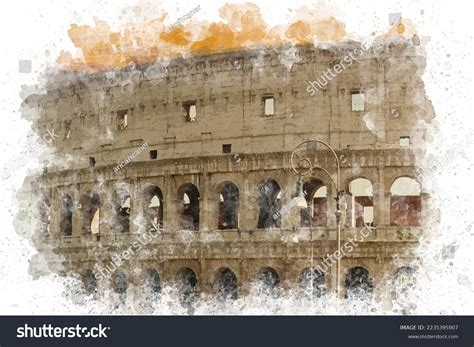 Watercolor Illustration Colosseum Rome Exterior View Stock Illustration ...