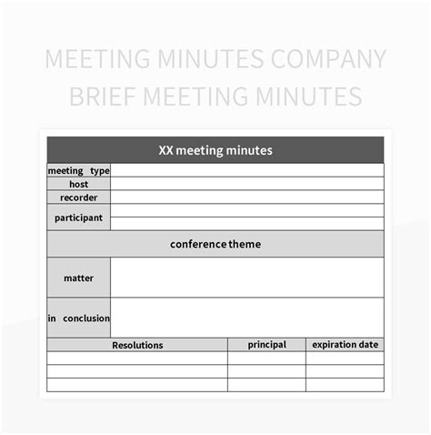 Meeting Minutes Company Brief Meeting Minutes Excel Template And Google