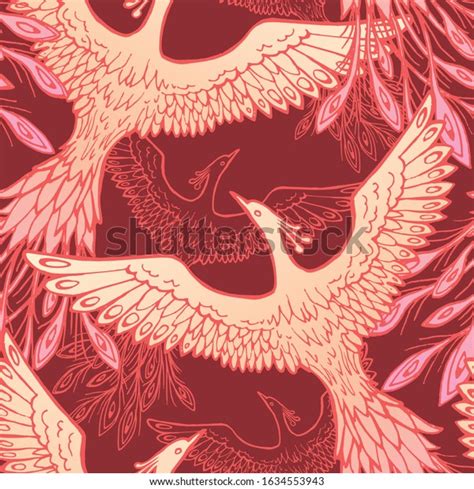 Firebird Vector Seamless Pattern Stylized Bird Stock Vector Royalty