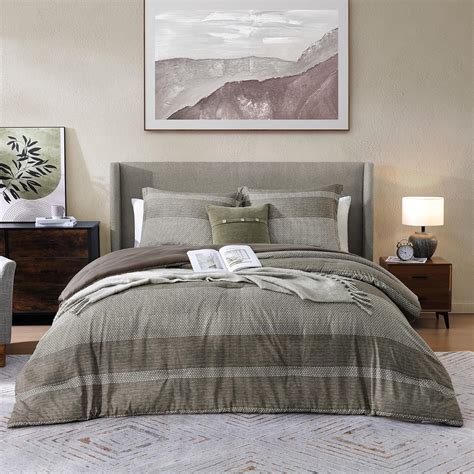 Amberspace Boho Full Size Comfortergrey Brown Textured Striped Comforter For Full