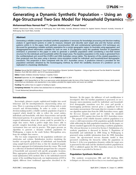 Pdf Generating A Dynamic Synthetic Population Using An Age