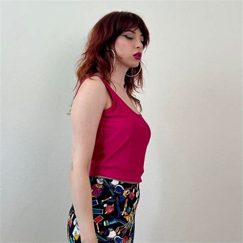 Vintage S Neon Hot Pink Shimmer Lycra Cropped Workout Jazzercise Tank Top Rainbeau Bodywear Etsy