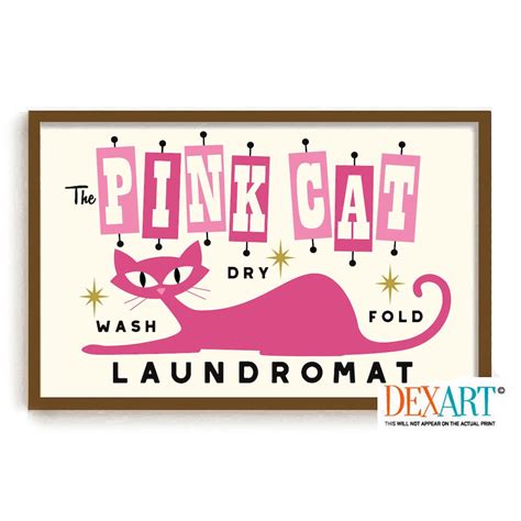 Laundry Room Decor Atomic Cat Art Print Pink Decor Wall Art Mid