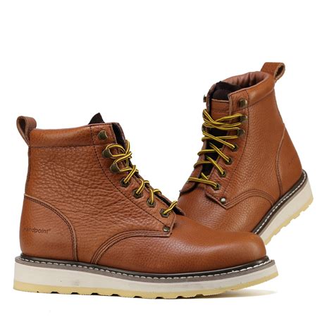 Handmen 6" Men's work boots Soft Toe comfortable Tan Pitstop Leather ...