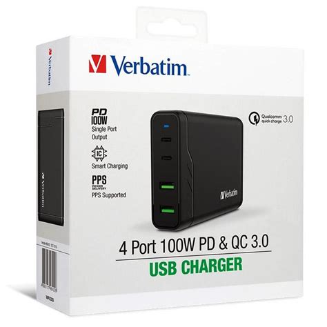 Verbatim 4 Ports 100w Pd And Qc 3 0 Usb Charger 66402