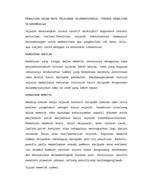 Docx Penulisan Dalam Mata Pelajaran Sejarahtutorial Teknik Penulisan