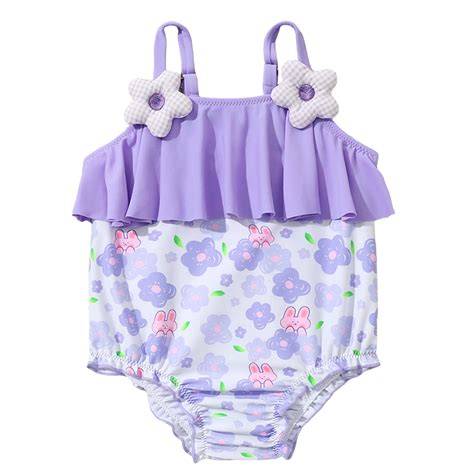 Peaskjp Swimsuit Baby Girl One Piece Swimsuit Floral Beach Summer Romper Bathing Suit Bikini