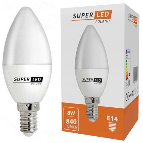 Żarówka Led E14 C37 8w Smd Ccd świeczka Biała Neutralna 1106 • Cena