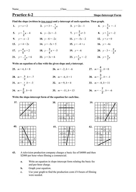 Writing Slope Intercept Form Worksheet | Writing Worksheets